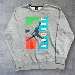 Jordan Block Fleece Crewneck Sweatshirt Gray Multi Cotton Blend Men's Size XXL